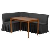 Baxton Studio Richard 3-Piece Fabric Upholstered Dining Nook Set - Corner Kitchen Banquette with Skirted Base, L-Shaped Breakfast Nook for Small Spaces, Dark Grey